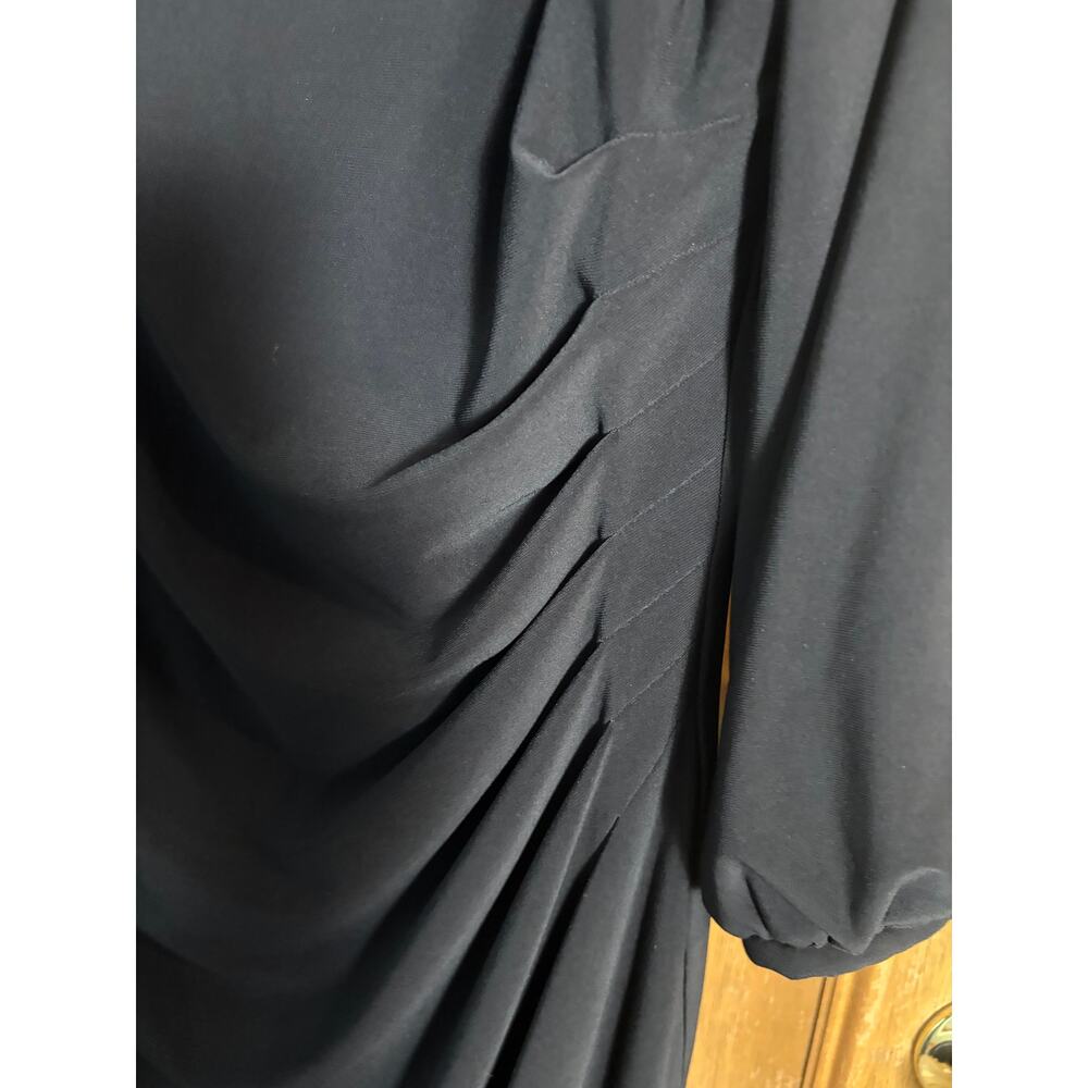 Lauren Ralph Lauren Black Ruched Dress 12 Sheath 3/4 sleeve Classic Midi LBD - Picture 2 of 5